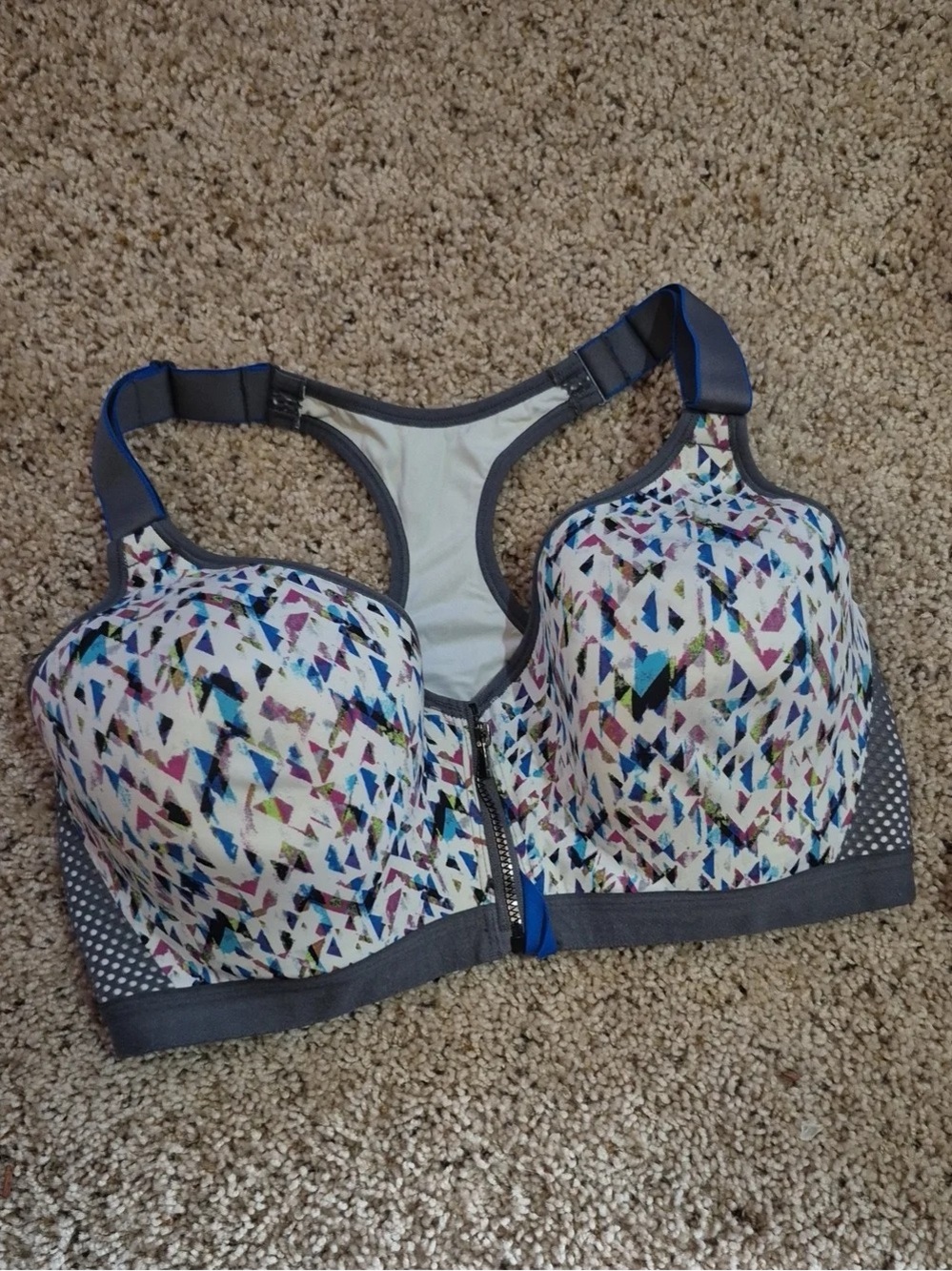 Maidenform White Multi Front-Zip Racerback Sports Bra
